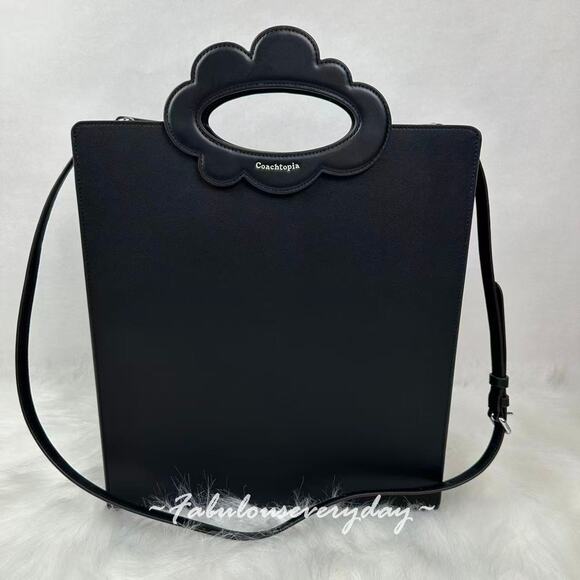 Coach Cloud Handle Tote In Coachtopia Leather/Black CT383 + Pouch/Wristlet - Picture 2 of 11